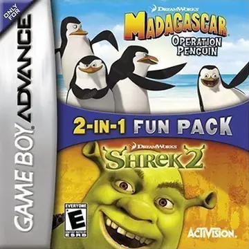 2-in-1 Fun Pack: Shrek 2 + Madagascar: Operation Penguin GBA box art