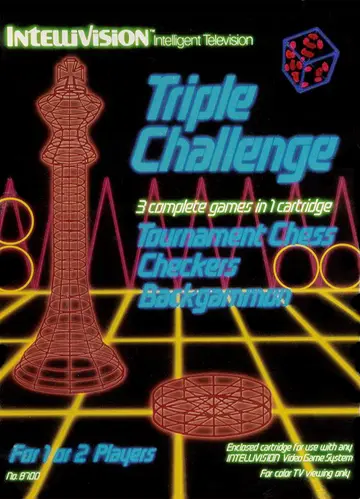 Triple Challenge: Chess, Checkers, Backgammon Intellivision box art