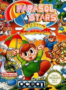 Parasol Stars: Rainbow Islands II NES box art