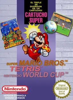 Super Mario Bros./Tetris/Nintendo World Cup NES box art