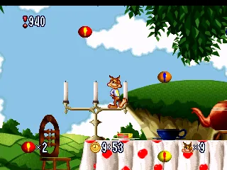Bubsy in Fractured Furry Tales gameplay screenshot on Jaguar