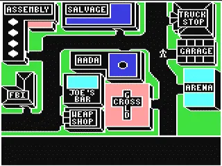 Autoduel gameplay screenshot on C64