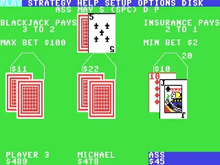 BlackJack Academy gameplay screenshot on C64