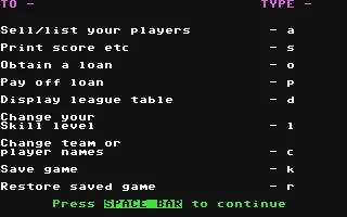 Football Manager 2 gameplay screenshot on C64