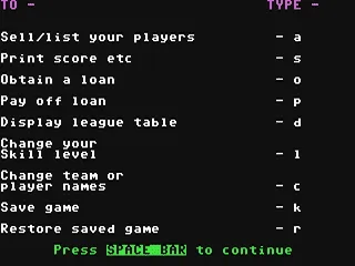 Football Manager gameplay screenshot on C64