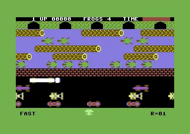 Frogger gameplay screenshot on C64