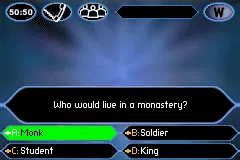 Who Wants to Be a Millionaire? gameplay screenshot on GBA