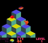 Q*bert gameplay screenshot on GBC