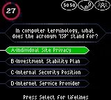 Who Wants to Be a Millionaire: 2nd Edition gameplay screenshot on GBC