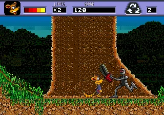 Awesome Possum... Kicks Dr. Machino's Butt gameplay screenshot on Genesis