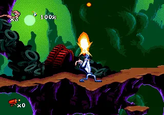Earthworm Jim gameplay screenshot on Genesis