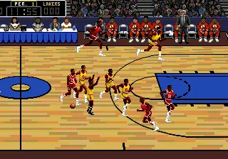 Lakers versus Celtics and the NBA Playoffs gameplay screenshot on Genesis