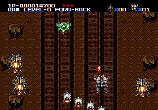 MUSHA: Metallic Uniframe Super Hybrid Armor gameplay screenshot on Genesis