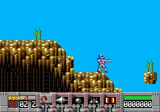 Turrican gameplay screenshot on Genesis