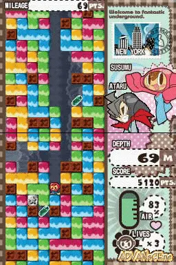 Mr. Driller Drill Spirits gameplay screenshot on DS