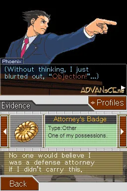 Phoenix Wright: Ace Attorney – Justice for All gameplay screenshot on DS