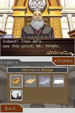 Phoenix Wright: Ace Attorney gameplay screenshot on DS
