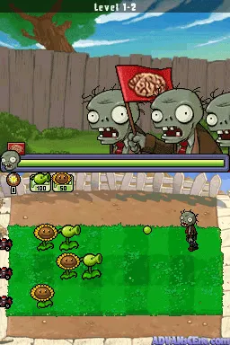 Plants vs. Zombies gameplay screenshot on DS