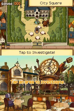 Professor Layton and the Unwound Future gameplay screenshot on DS