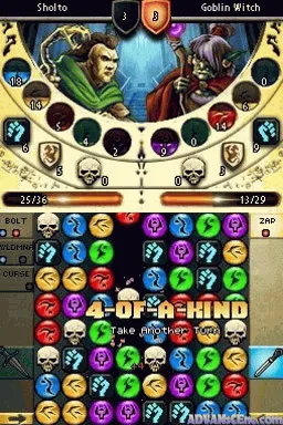 Puzzle Quest 2 gameplay screenshot on DS