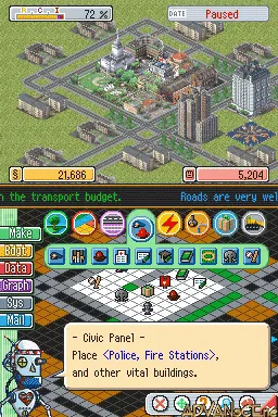 SimCity DS gameplay screenshot on DS