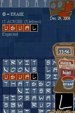 The New York Times Crosswords gameplay screenshot on DS