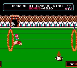 Circus Charlie gameplay screenshot on NES