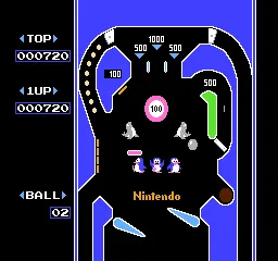 Pinball gameplay screenshot on NES