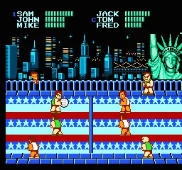 Super Dodge Ball gameplay screenshot on NES