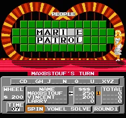 Wheel of Fortune: Family Edition gameplay screenshot on NES