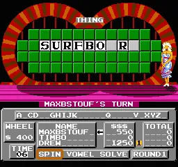 Wheel of Fortune: Junior Edition gameplay screenshot on NES