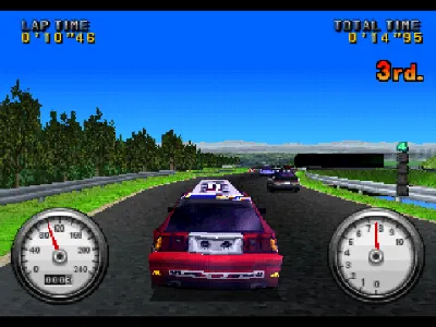 Racing gameplay screenshot on PS1
