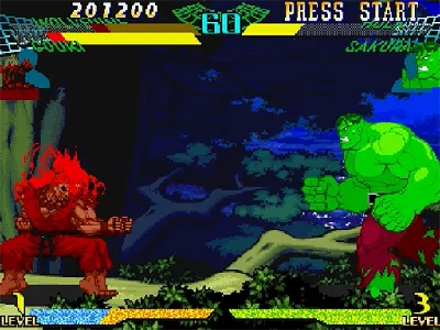 Marvel Super Heroes vs. Street Fighter gameplay screenshot on Saturn