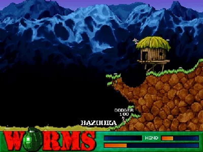Worms gameplay screenshot on Saturn
