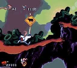 Earthworm Jim gameplay screenshot on SNES