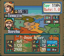 Genghis Khan II: Clan of the Gray Wolf gameplay screenshot on SNES