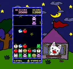 Nontan to Issho: KuruKuru Puzzle gameplay screenshot on SNES