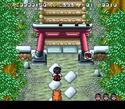 Pocky & Rocky 2 gameplay screenshot on SNES