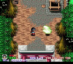 Pocky & Rocky gameplay screenshot on SNES